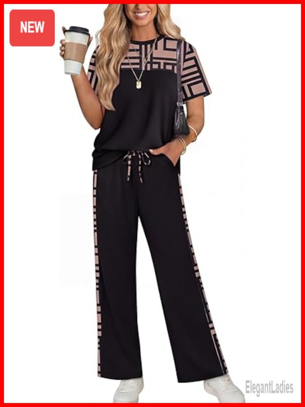 Two Piece Lounge Set Wide Leg Pants Matching Casual Outfit